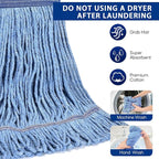Matthew Cleaning Heavy Duty Mop Head Commercial Replacement for General and Floor Cleaning , Wet Industrial Blue Cotton Looped End String Head Refill (Pack of 3) Blue