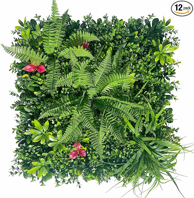 Artificial Grass Wall Backdrop Panels: 20X20 in 12P UV-Anti Greenery Boxwood Panels for Indoor Outdoor Green Plant Wall Decor & Ivy Fence Covering Privacy