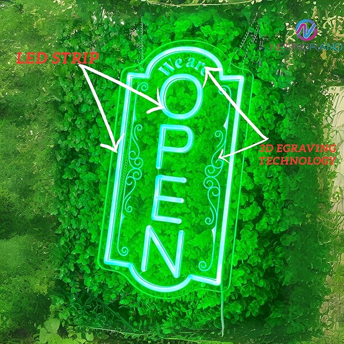 Vertical open sign Vertical Open Led Sign Neon Sign business window light vertical open signs for business (Multi color LARGE SIZE 35x19")
