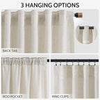 Nanspring Mousse White Curtains 90 Inches Long for Living Room Linen Light Filtering Semi Sheer Curtain Back Tab Rod Pocket Simple Modern Elegant Coastal Decor Drapes for Bedroom 52x90, 2 Panels