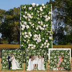 Artificial Luxury‌ Flower Wall Backdrop, Gorgeous 3D Silk Floral Backdrop for Wedding, Baby Shower, Party and Home Decor, Quick Assembly/Storage, Eco ＆ Pet Friendly, 2 pcs, Each Panel 2 * 8 ft.