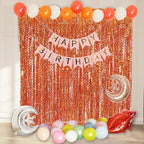 4 Pack Orange Wavy Metallic Tinsel Foil Fringe Curtains | 3.3 ft x 6.6 ft Party Streamer Backdrop Photo Booth for Orange Basketball Party Decorations Holloween Christmas