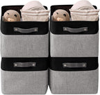 DECOMOMO Storage Baskets for Shelves - Fabric Storage Bins, Linen Closet Organizers and Storage (Grey & Black, Large - 4 Pack)