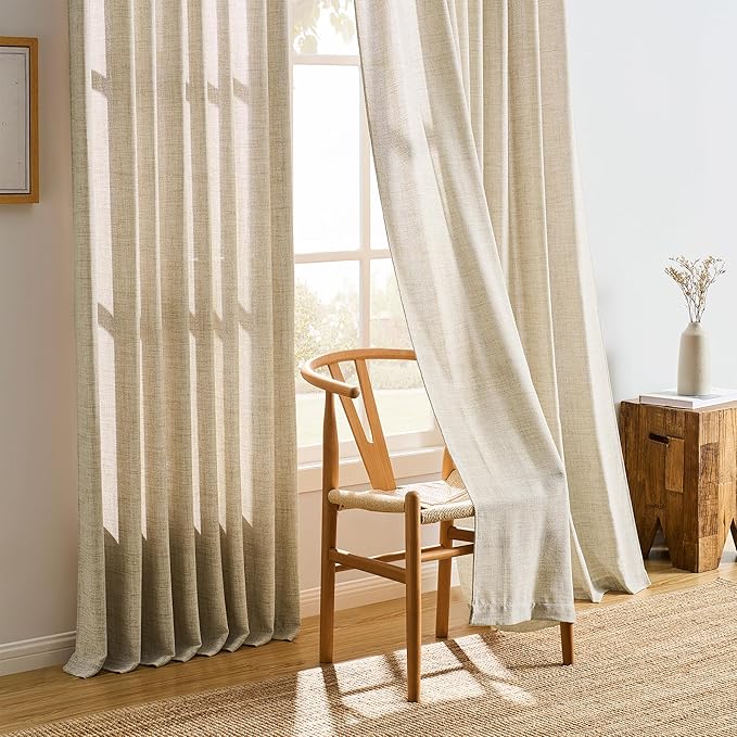 RAIN CITY Pinch Pleated Sheer Short Curtains 63 Inches Long, Light Filtering Basement Drapes for Small Window Nursery Privacy Back Tab Semi Sheer Curtains for Bedroom 2 Panels Set Beige Color 42x63