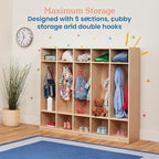 ECR4Kids 5-Section Straight Coat Locker, Classroom Furniture, Natural