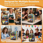 Chip Rack Display Stand, 6 Tiers 50 Clips Snack Organizer, 360° Rotating Wood Base Candy Display Rack, Portable Retail Display Shelf for Countertop, Office, Store, Kitchen, Party