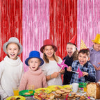 2 Pack Backdrop Curtains, 3.28 Feet x 7.05 Feet Red Pink Backdrop, Metallic Fringe Curtains Tinsel Backdrop Party Streamer, Babie Backdrop Valentines Day Happy Birthday Party Supplies Decorations