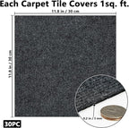 30Pcs Carpet Tiles Peel and Stick, Self Adhesive Carpet Floor Tile 12” x 12”, Dark Grey Soft Padded Flooring Sticker, Home Decor for Bedroom Living Room Office, 30 sq ft per Box