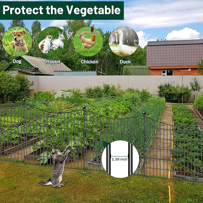 10 Panels No Dig Dog Fence Outdoor for Yard, 32 in(H) X 23.6 ft(L) Decorative Tall Garden Fence Animal Barrier, Rustproof Metal Wire Garden Edging and Borders, Temporary Fencing Stakes