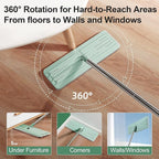 JOYMOOP 8L Large Capacity Flat Mop System (Light Green) with Extension Handle, Ideal for Floor, Window, and Wall Cleaning - Includes 5 Washable Microfiber Pads for Wet and Dry Use