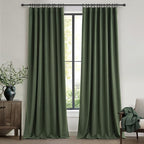 Black Out Curtains for Bedroom Aesthetic 104 Inch Windows, 105 Inches Length Linen Room Darkening Olive Green Canvas Look Classroom/Playroom (W50 xL105 2 Panels) Back Tab/Rod Pocket