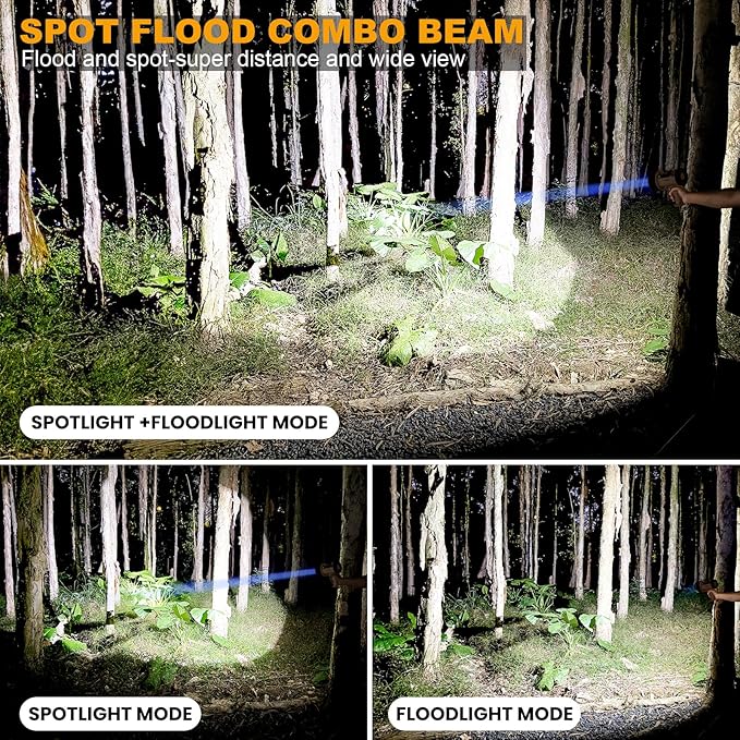 XINXI Rechargeable Spotlight 1,000,000 Lumens with COB Floodlight, IP67 Waterproof Spotlight Flashlight, Long Runtime Handheld Spot Light with Red Filter,Outdoor Spot Light for Hunting,Fishing(Brown)