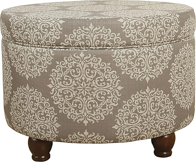 Homepop Home Decor | Upholstered Round Storage Ottoman | Ottoman with Storage for Living Room & Bedroom, Brown Medallion