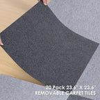 Carpet Tile 20 Pack 24” X 24” Self Adhesive Carpet Floor Tiles Anti-Slip Squares Peel and Stick Floor Tilel DIY Installation for Bedroom(Dark Grey)