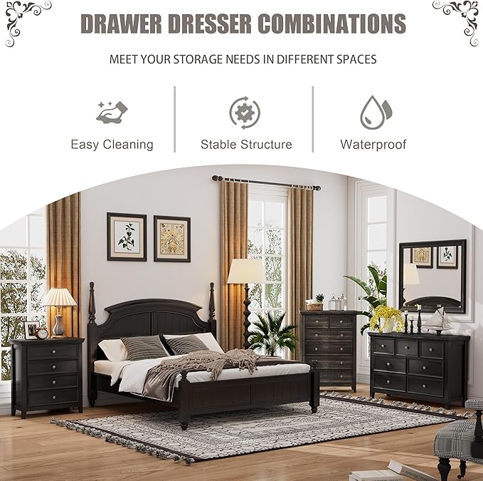BLANKSPACE Black Dresser, Modern Dresser for Bedroom, 7 Chest Drawer Nightstand, Large Capacity Wood Cabinet for Bedroom, Living Room, Closets
