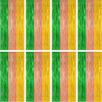8 Pack Hawaiian Party Decorations, 3.28 FT x 7.05 FT Luau Party Decorations, Green Brown Yellow Backdrop Fringe Curtains Foil Streamer, Metallic Summer Decor Photo Booth Props