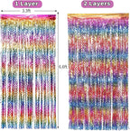 4 Pack Wavy Rainbow Foil Fringe Curtain | 3.3x6.6ft Colorful Tinsel Metallic Streamers Holiday Photo Booth Props Backdrop for Engagement Bridal Shower Unicorn Party Decorations