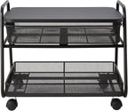 Safco 5208BL Onyx Under-Desk Rolling Machine Stand, Black, 21"W x 16"D x 17.5"H for Printer and Fax Machines With Basket and Drawer Storage. Perfect for Home, Office and Classrooms