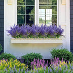 Outdoor Artificial Plants 8 Bundles Fake Plants Grass UV Resistant Fake Flowers Bush Greenery,17Inch Tall Faux Grass Shrubs for Home Porch Pathway Garden Décor Outside Indoor (Purple)