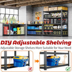 72"H Storage Shelves heavy duty, 2200LBS Garage Shelving, 5 Tier Metal Shelving Unit Adjustable Garage Shelves Utility Rack Shelf for Storage Warehouse Pantry Closet,40" W × 20" D × 72" H, Black, 2PCS