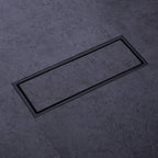 304 Stainless Steel Linear Shower Floor Drain with Tile Insert Grate Removable Cover 12 inch Long Rectangle, Matte Black Plated Finish