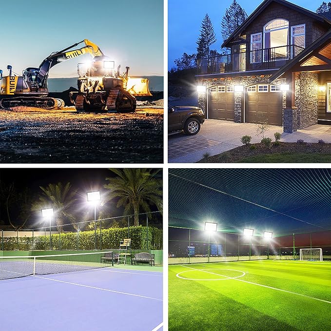 2 Pack 600W LED Flood Lights Outdoor,(3000W Equivalent), 66000LM 6000K Daylight White Super Bright Security Arena Light with Plug, IP66 Waterproof Commercial Lighting for Yard, Courts ,Stadium