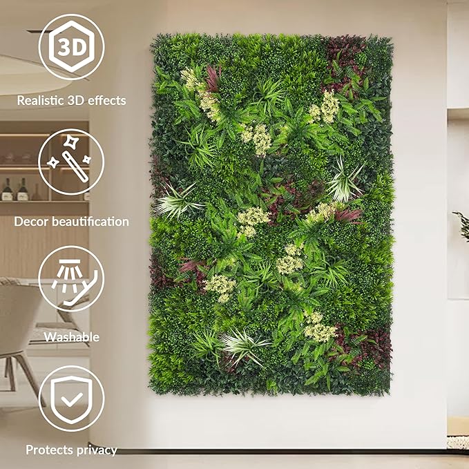 Artificial Grass Wall Boxwood Plant Panel: 20"x20"(6P) UV Resistant Green Leaves Faux for Interior Wall Backdrop,Garden and Indoor Outdoor Wall&Fence Covering Privacy，Party Wall Fence Decor