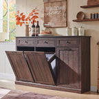 Triple Tilt Out Laundry Hamper Cabinet, 20 Gallon Farmhouse Trash Can Cabinet w/Drawer & Adjustable Shelf, Hidden Garbage Can Bin Cabinets w/Laundry Basket for Bathroom, Kitchen (Brown)