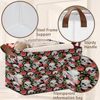 Skull Flower Pattern Collapsible Storage Bin-17x11.5x10.5 Inch Foldable Organizer for Halloween Decor, Gothic Room, Under Bed Storage-Single Pack