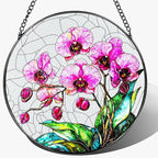 8-Inch Stained Glass Ornament, Stained Glass Window Hanging, Window Hanging Decor Suncatcher, Orchid Flower Ornament | Christmas, Mother's Day, Birthday | Gifts for Mom & Grandma, Flower Lover Gift