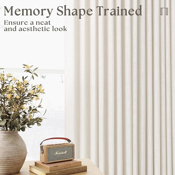 Natural Cream Pinch Pleated Linen Curtains 92 Inches Long for Living Dining Room Bedroom Thick Linen Pinch Pleat with Hooks Rings Back Tab Light Filtering Boho Farmhouse Semi Sheer 92 Inch Curtain