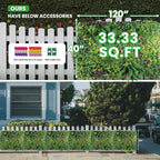 Artificial Grass Wall Roll 40"x120" (3.33ft x 10ft,33.3 Sq.ft), 3D Green Grass Wall for Outdoor Fence Indoor Decor, Greenery Privacy Screen for Patio Backyard, with DIY 60 PCS Violet Flower