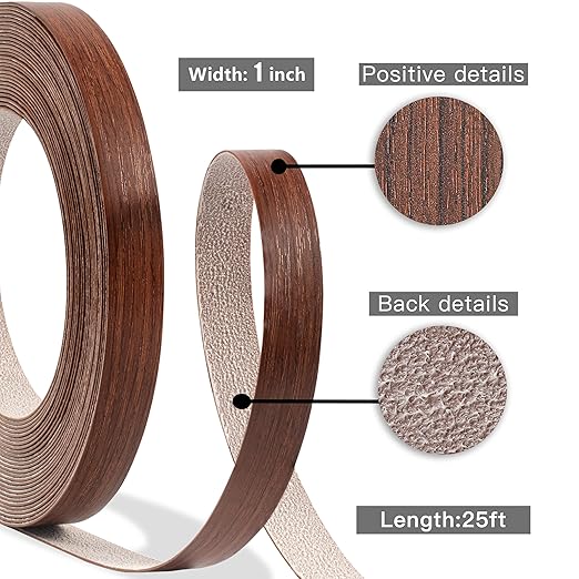 GSCIT Club Cherry Edge Banding, 1 inch x 25ft roll of Veneer Edge Banding - Pre-glued Flexible, Wood PVC Tape for Cabinet Repair & Furniture Restoration