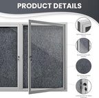 72"x36" Lockable Enclosed Bulletin Board, Outdoor Flet Weather-Resistant Aluminum Frame Notice Board, Wall Mounted Display Case Acrylic Doors for School,Office,Silver Frame w/Grey Flet
