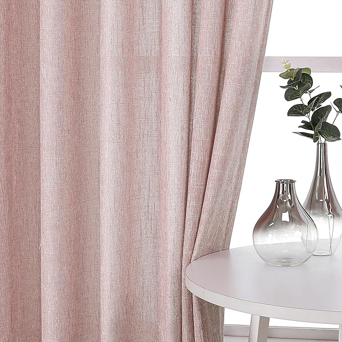 Vision Home Pink Pinch Pleated Semi Sheer Curtains for Girls Bedroom Living Room Textured Light Filtering Window Curtains 72 inch Rayon Blended Pinch Pleat Pink Drapes with Hooks 2 Panels 40" Wx72 L