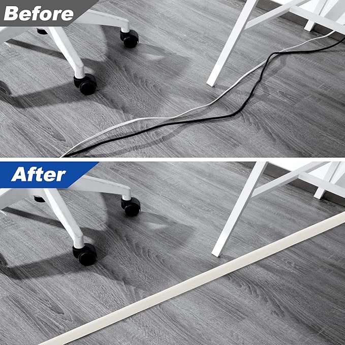 4ft Cord Covers for Wires on Floor, LZEOY Extension Floor Cable Cover, Beige Floor Cable Management, Hide Cord Cover Floor, Electrical Cable Hider Cord Protector Floor, Cable Cavity: 0.78" W x 0.32" H