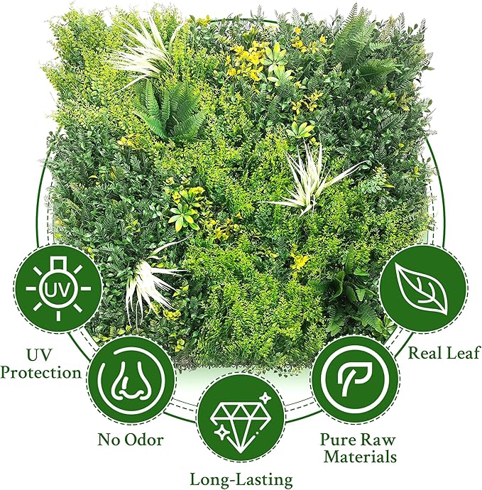 Artificial Grass Wall Boxwood Panels: 40" x 120" (33.5 sqft) Greenery Ivy Privacy Fence Faux Backdrop with UV Protection Vine Leaf Hedge for Garden Covering,Outdoor Indoor Home Decor