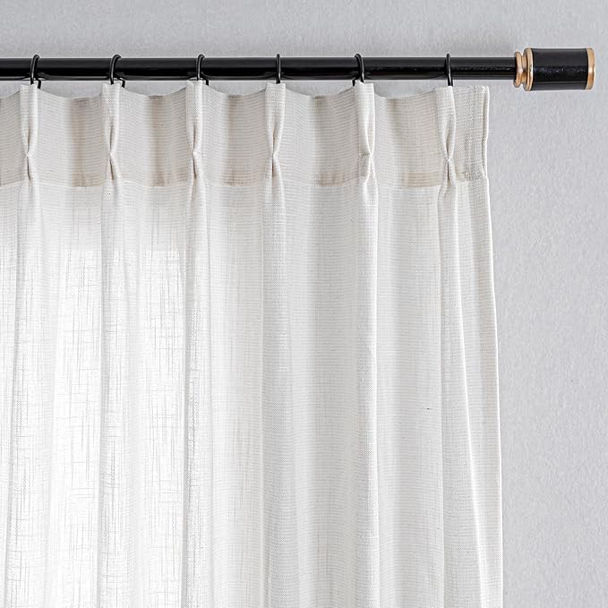 MYSKY HOME Natural Curtains 84 Inch Long for Living Room, Semi Sheer Curtains Pinch Pleated Light Filtering Drapes Boho Decor Country Style Bedroom Panels Set Back Tab Privacy, 40" x 84", Beige, 2 PCS