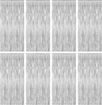 8 Pack Silver Backdrop, 3.28 FT x 7.05 FT Birthday Backdrop, Metallic Silver Tinsel Curtain Disco Party Streamer, Bachelorette Party Decorations Birthday Photo Booth Props