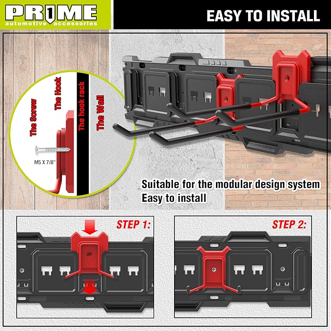 Prime 1 PR1ME 1 Pack Garage Garden Tool Organizer Wall Mount Hooks,Support 33lbs, Heavy Duty Metal Storage Hooks for Power Tool,Hand Tool,Bike,Hoses,Broom,etc