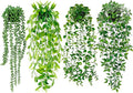 Palonu Artificial Hanging Plants for Shelf, 4 Pack Fake Potted Greenery Faux Eucalyptus Vine, Mandala Vine, String of Pearls,Pea pod Leaves in Pot for Office Living Room Bathroom Indoor Outdoor Décor