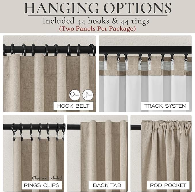 Blackout Curtains 60 Inches Extra Wide Grey Beige Linen Curtains 84 Inch Length for Living Room, Pleated Farmhouse Bedroom Thermal Drapes for Winter Large Window Energy Efficient(60"W x 84"L 2 Panels)