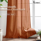 XTMYI Burnt Orange Curtains 2 Panels 84 Inches Long for Bedroom,Boho Back Tab Hooks Pleated Linen Sheer Pumpkin Color Fall Curtains for Living Room