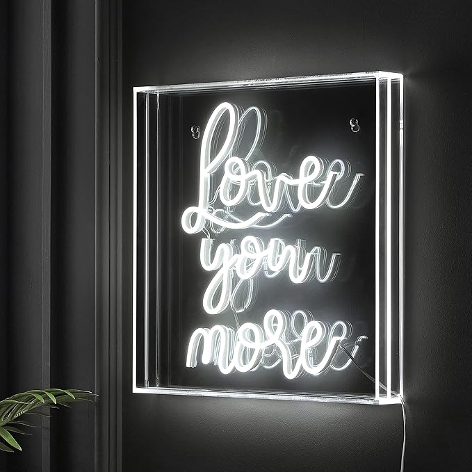 JONATHAN Y NEN1015A 15" Love You More Neon Sign, Modern White LED Light in Acrylic Box for Wall Decor, USB Powered Tabletop Lighted Sign for Bedroom, Living Room, Dorm Room, Romantic Wall Art