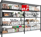 REIBII 70" W Storage Shelves Heavy Duty Load 1600LBS, Metal Shelving 5-Tier Wire Shelving Unit Metal Shelves for Storage Adjustable Shelving Rack for Pantry Kitchen 70" W*15.8" D*72.4" H, 2 Pack
