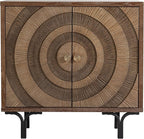 Farmhouse 2-Door Storage Cabinet, Accent Wooden Storage Cabinet with Circle Pattern and Radioactive Wood Lines, for Living Room, Dining Room, Bedroom, Natural Wood Color