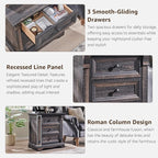T4TREAM 24" Wide 3 Drawer Dressers, Farmhouse 26" Tall Bedside Side Table with 3 Drawers, Wooden Side Table with Roman Column, End Table for Bedroom, Living Room, Hallway, Dark Rustic Oak