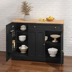 HLR Kitchen Island Cart with Storage, Carved Doors Modern Rolling Islands with Drop Leaf, Sideboard Buffet Cabinet on Wheels, Working Table for Kitchen, Dining Room (Black)