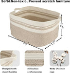 Large Rectangle Blankets Basket Living Room 22"x17"x12" Woven Cotton Rope Storage Baskets for Nursery Toy Baskets for Kids Wicker Laundry Basket Bin for Clothes Towels white brown