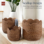 Best Choice Products 3pc Water Hyacinth Scalloped Multipurpose Nesting Baskets, Storage Bin Organization Totes for Living Room, Bedroom, Nursery, Laundry Room -Chestnut